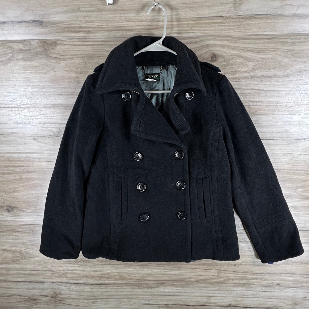 J.Crew Womens Black 100% Wool Double Breasted Pea Coat Jacket 99728 Size M